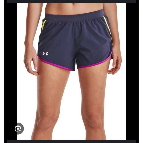 Under Armour Pants - Under Armour HeatGear Loose Fit Running Shorts Purple Yellow Pink Trim SZ M